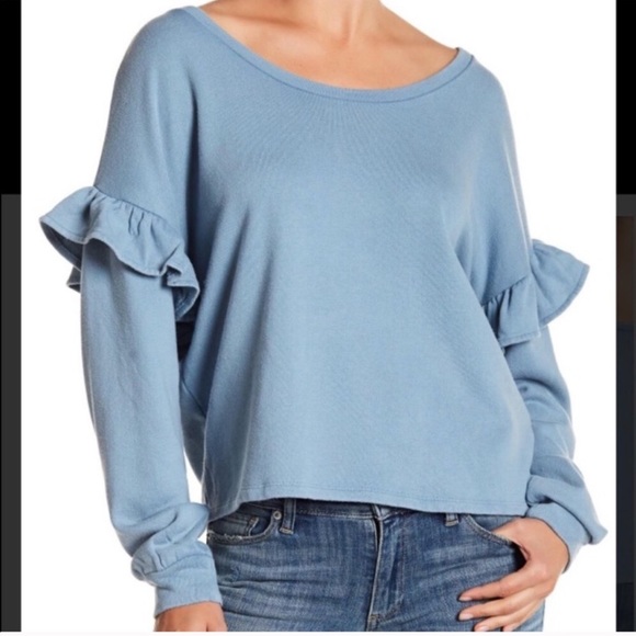Lucky Brand Tops - NWT! Lucky Brand Ruffle Crew Blue Sweater ❣️